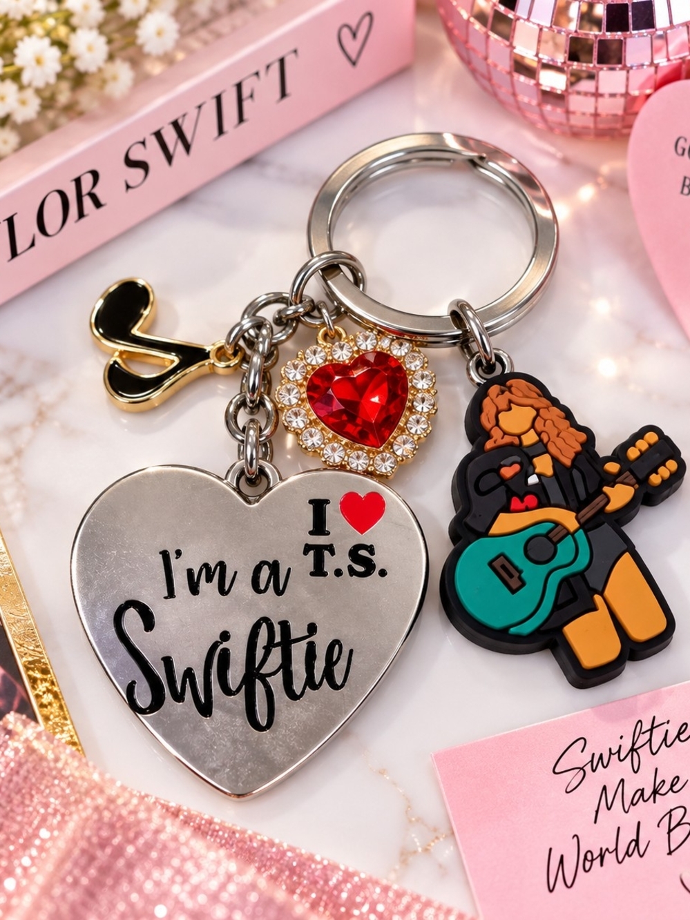 Swiftie Heart Keychain Charm Set - Silver and Red